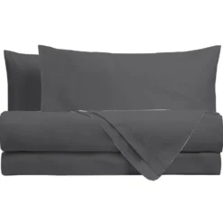 Completo Letto Matrimoniale in Cotone Tinta Unita Grigio Scuro 4 Pezzi