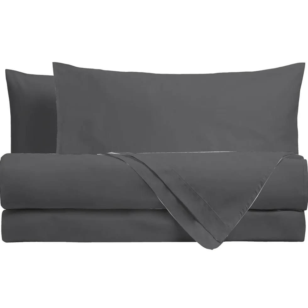 Completo Letto Matrimoniale in Cotone Tinta Unita Grigio Scuro 4 Pezzi