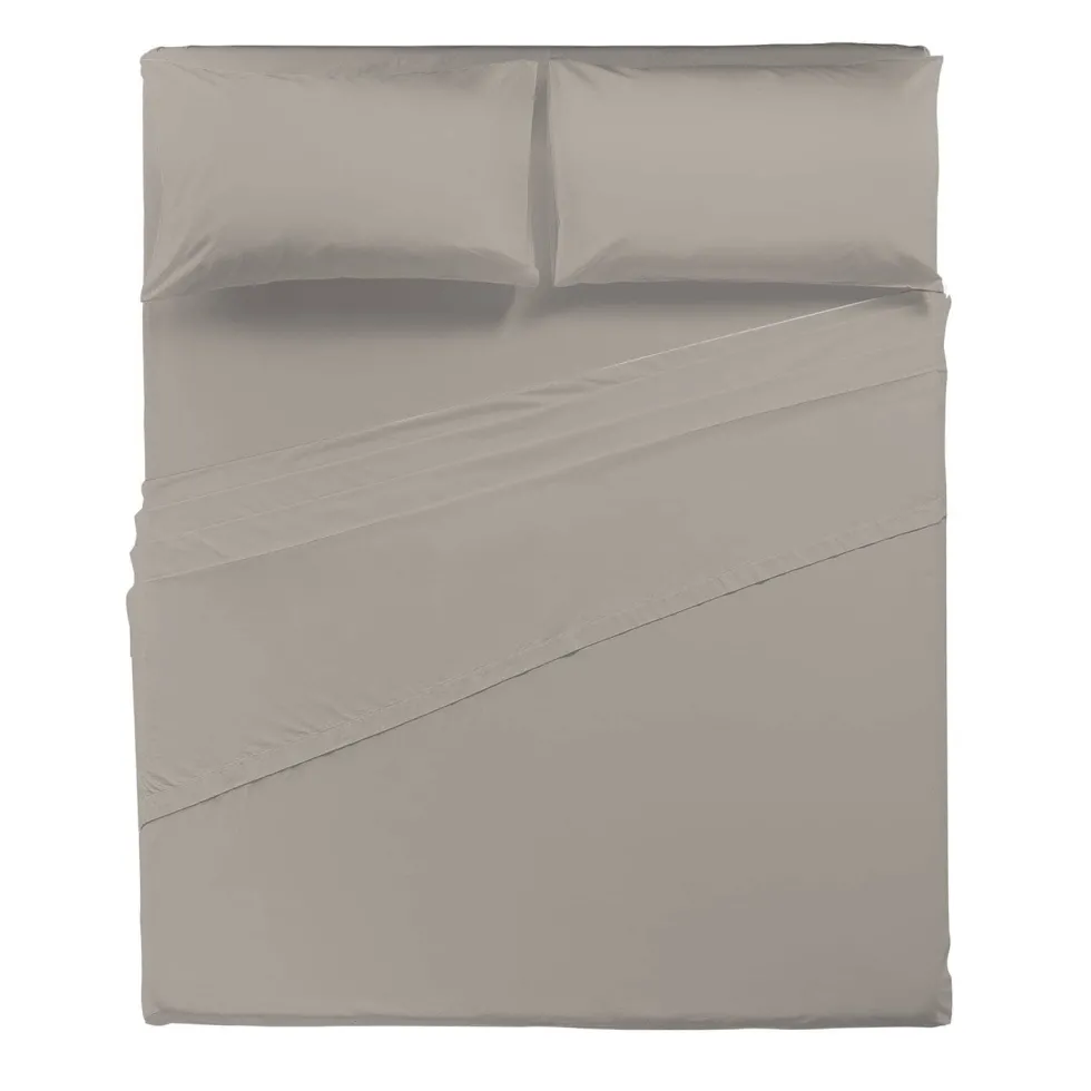 Completo Letto Matrimoniale in Cotone Tinta Unita Tortora