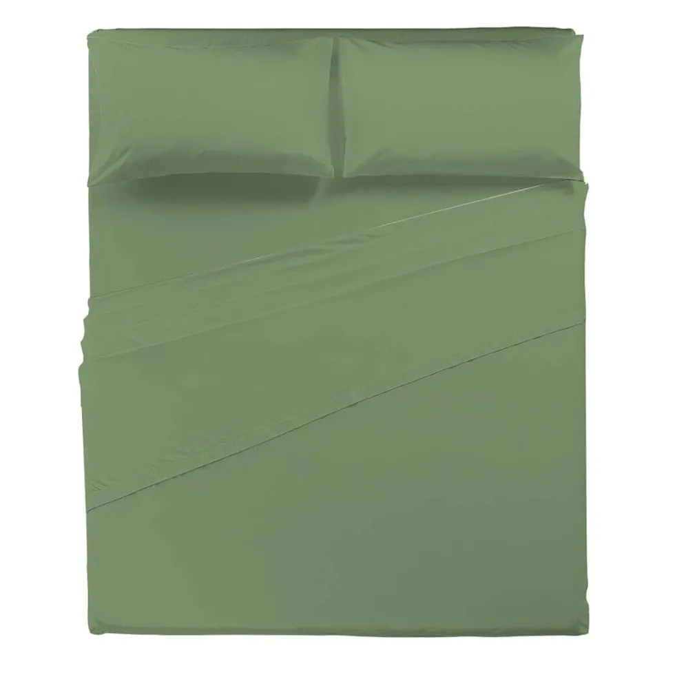 Completo Letto Matrimoniale in Cotone Tinta Unita Verde
