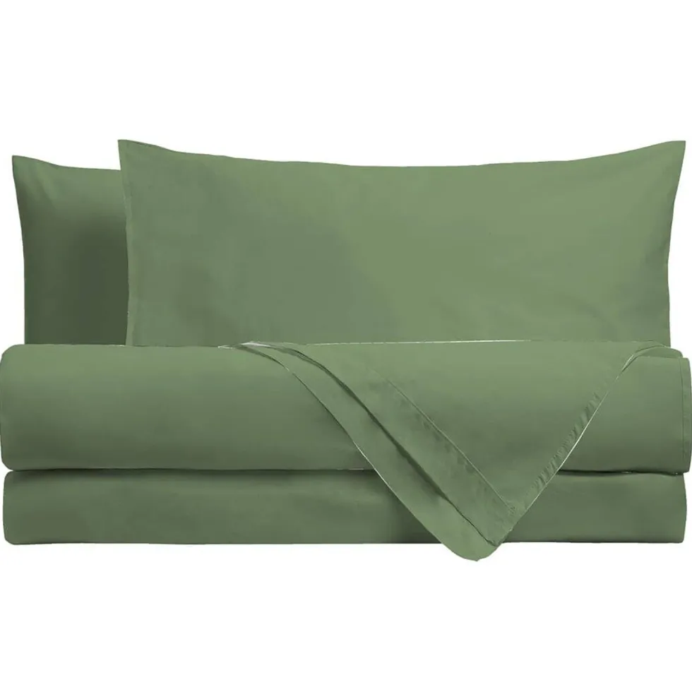 Completo Letto Matrimoniale in Cotone Tinta Unita Verde