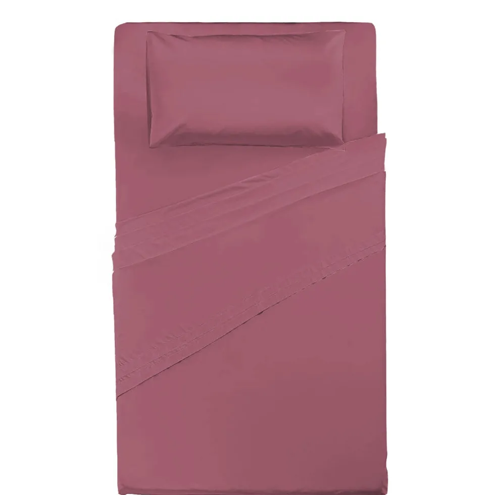 Completo Letto 1 Piazza e Mezza in Cotone Tinta Unita Burgundy