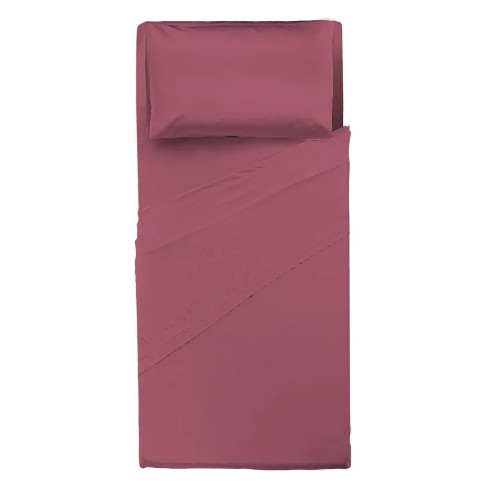 Completo Letto Singolo in Cotone Tinta Unita Burgundy 3 pezzi