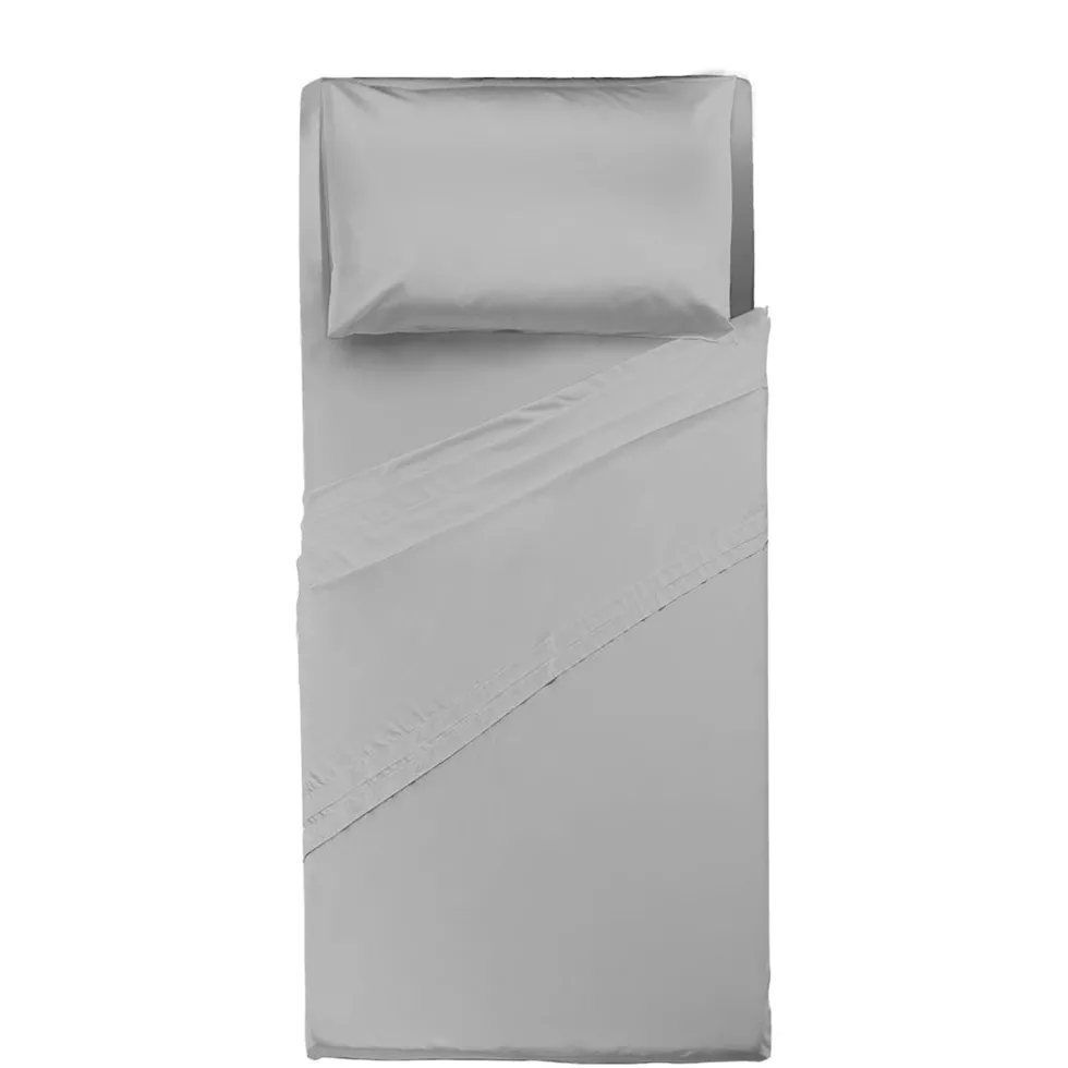 Completo Letto Singolo in Cotone Tinta Unita Grigio Chiaro 3 pezzi