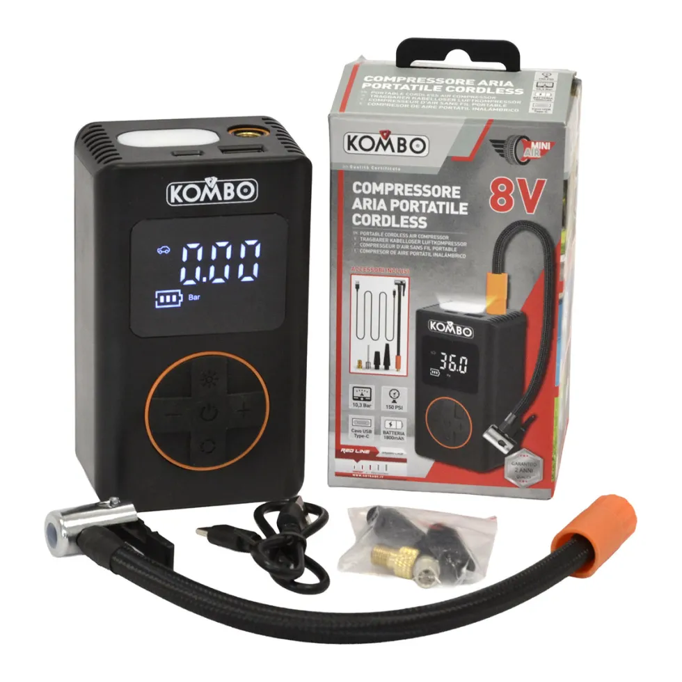 Compressore Aria Portatile Cordless 8V con Display Digitale