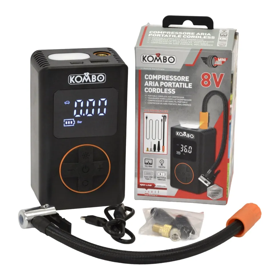 Compressore Aria Portatile Cordless 8V con Display Digitale
