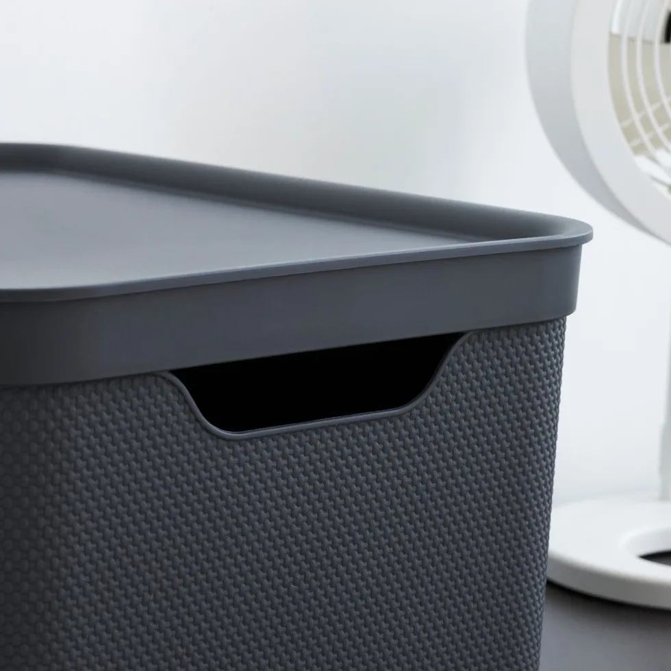 Contenitore Decobox Jive Effetto Tessuto Nero con Coperchio Nero 16 Litri
