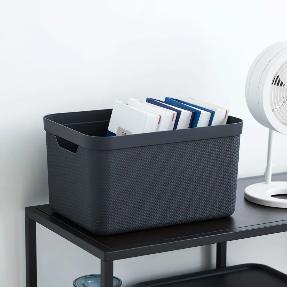 Contenitore Decobox Jive Effetto Tessuto Nero con Coperchio Nero 16 Litri