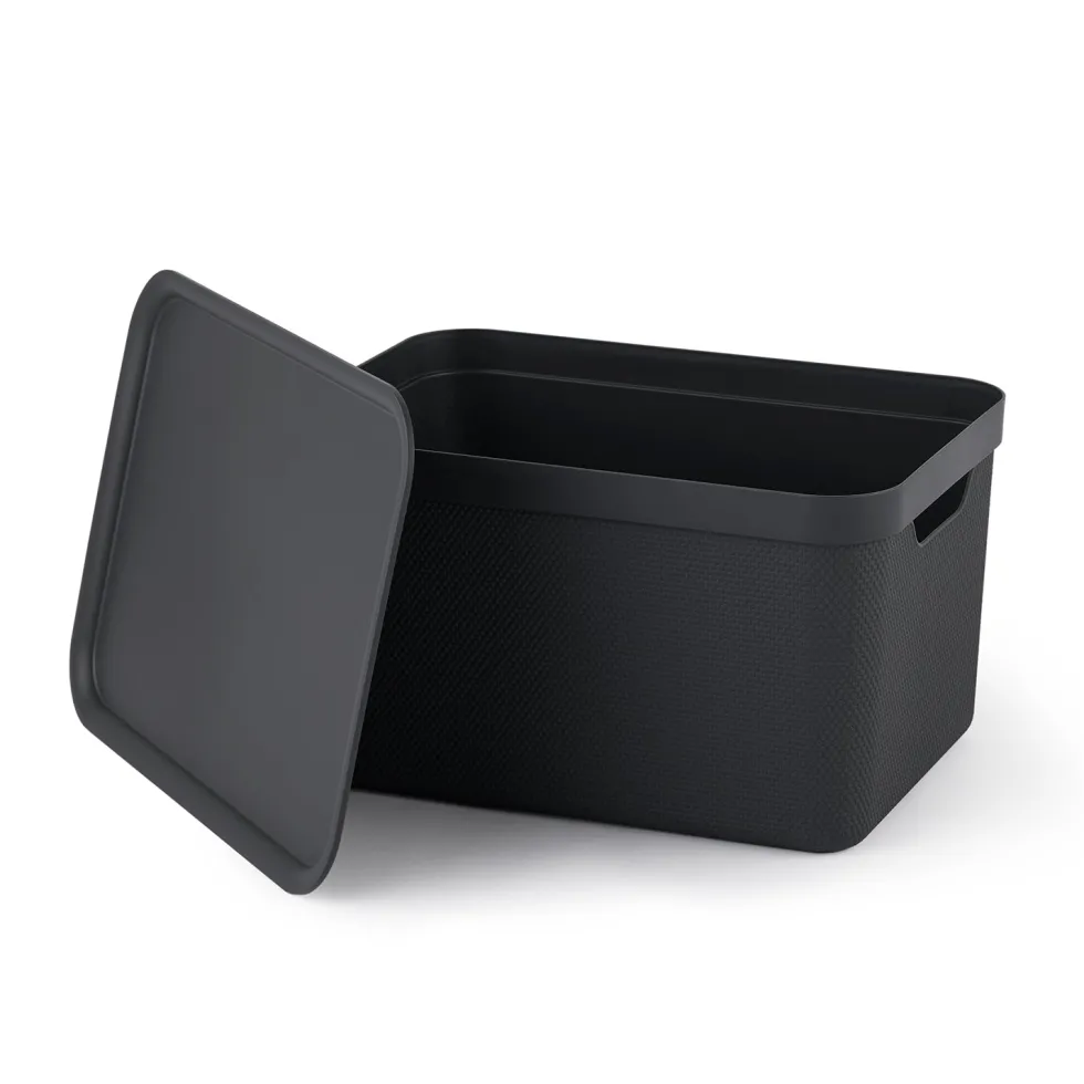 Contenitore Decobox Jive Effetto Tessuto Nero con Coperchio Nero 16 Litri