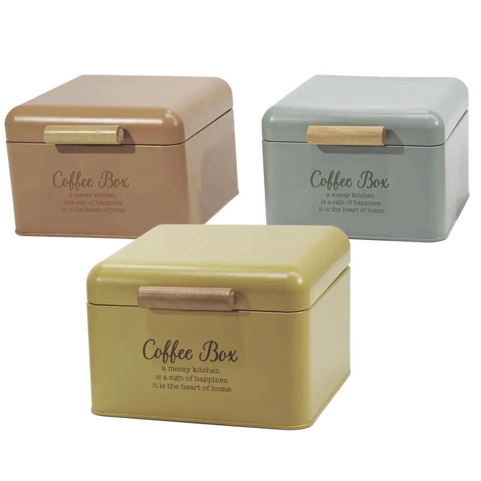 Contenitore Portacapsule/Cialde in Metallo con Manico in Legno h14x20x20 cm