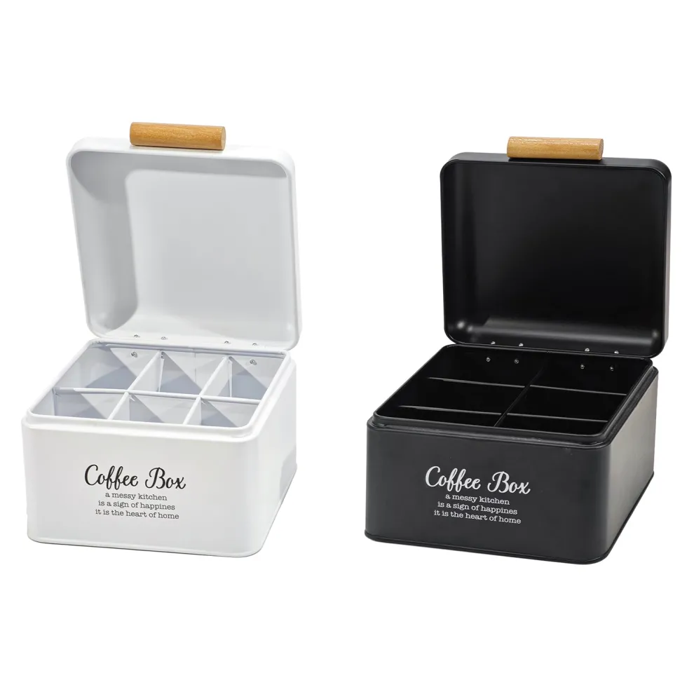 Contenitore Portacapsule/Cialde in Metallo con Manico in Legno h14x20x20 cm