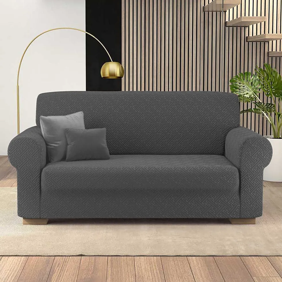 Copridivano Bonton in tessuto bielastico Grigio scuro 3 posti