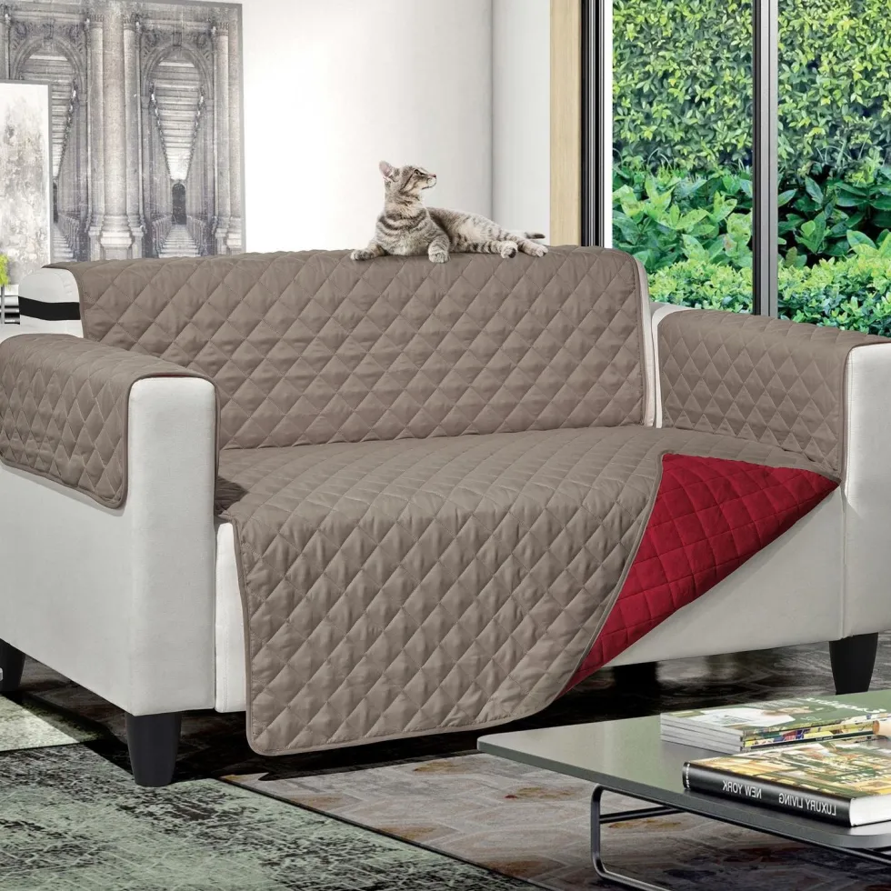 Copridivano Princess & Prince Bicolor 2 posti Tortora e Bordeaux 223x180 cm