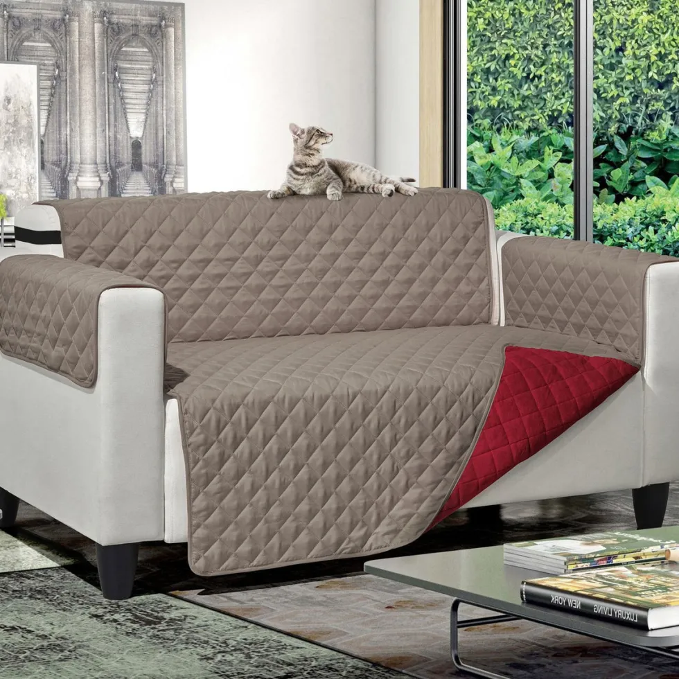 Copridivano Princess & Prince Bicolor 3 posti Tortora e Bordeaux 279x180 cm