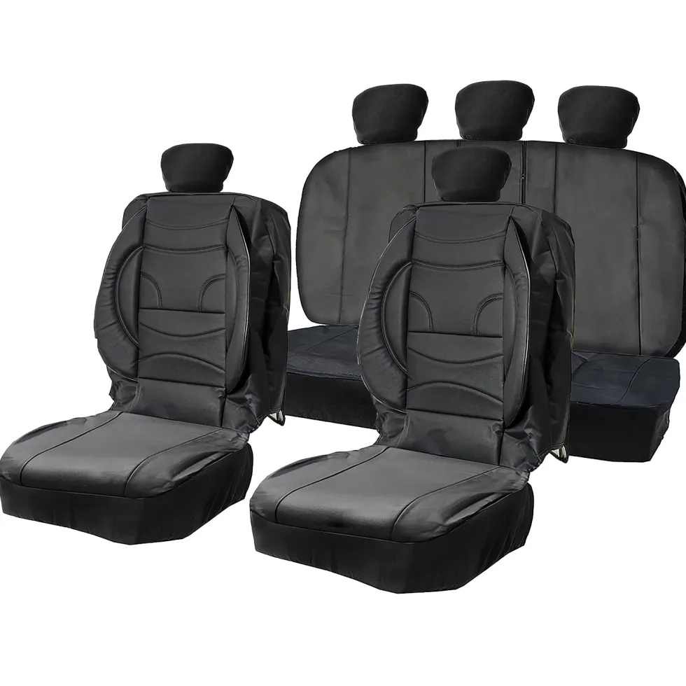 Coprisedili Auto Universali in Pvc Nero 11 pezzi