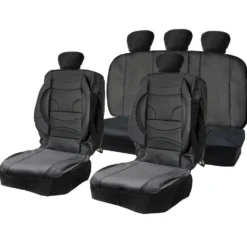 Coprisedili Auto Universali in Pvc Nero 11 pezzi