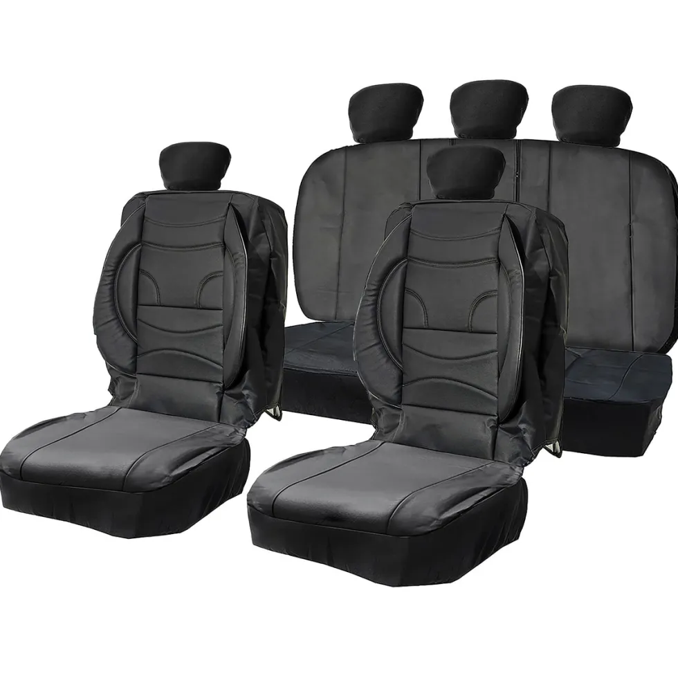 Coprisedili Auto Universali in Pvc Nero 11 pezzi