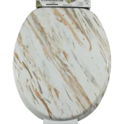 Copriwater in legno Effetto Marmorizzato Bianco/Marrone 37x43,4 cm