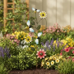 Decorazione per Giardino con Fiori e Insetti in Metallo h70 cm