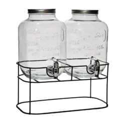Dispenser Bevande Doppio in Vetro con Stand 5 + 5 Litri
