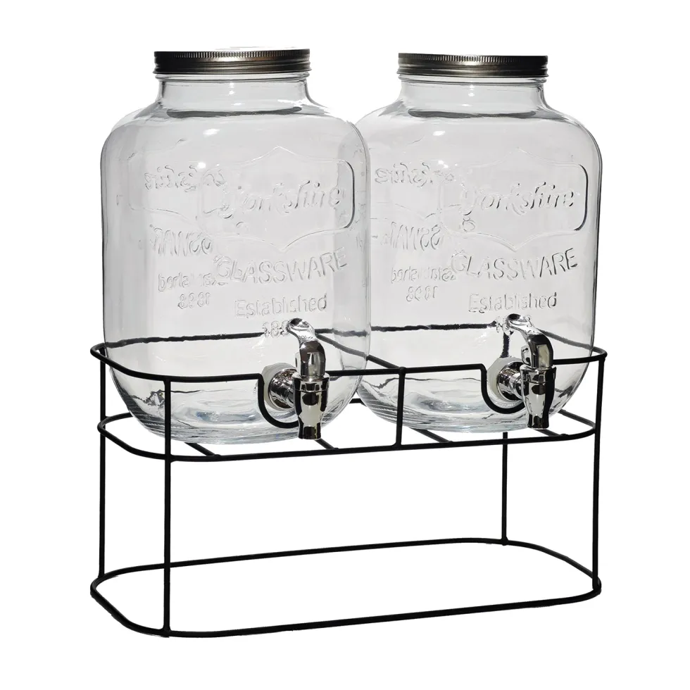 Dispenser Bevande Doppio in Vetro con Stand 5 + 5 Litri