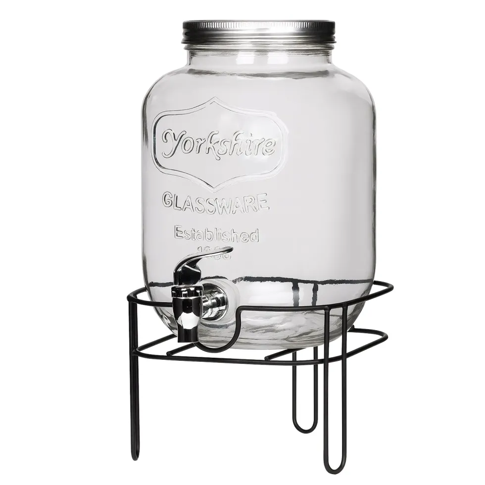 Dispenser Bevande in Vetro con Rubinetto e Stand 4 Litri