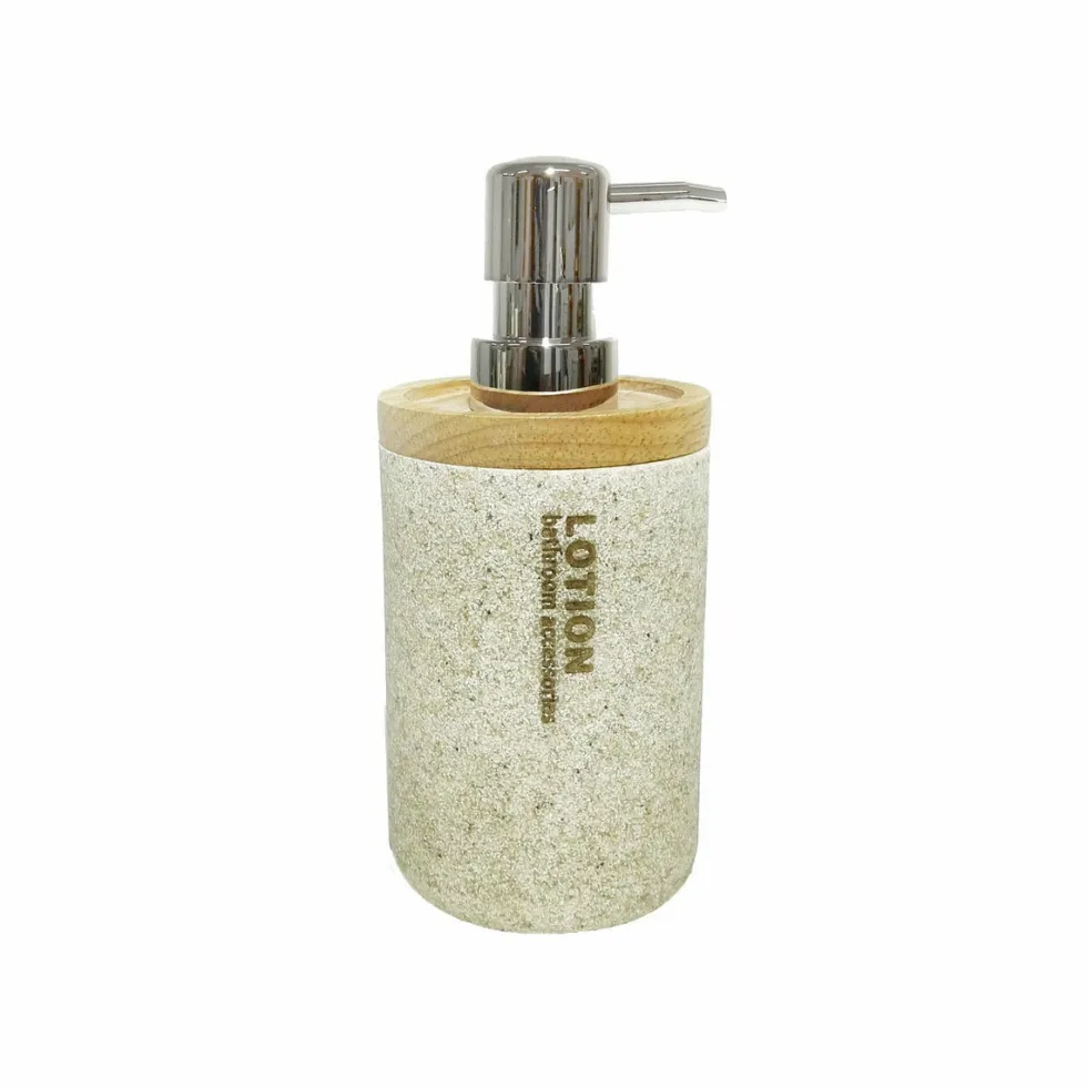Dispenser ricaricabile per sapone liquido colore beige e legno 350ml