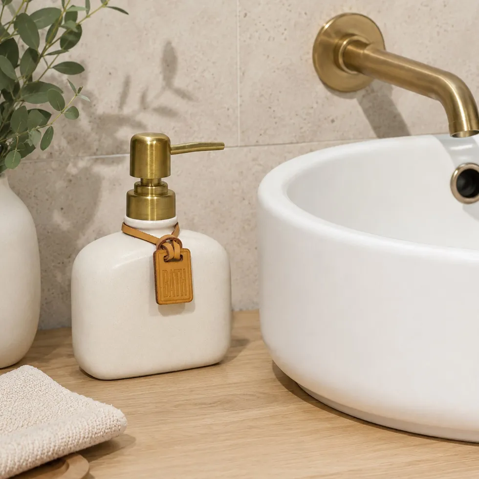 Dispenser sapone Beige con Decorazione in PU 350 ml