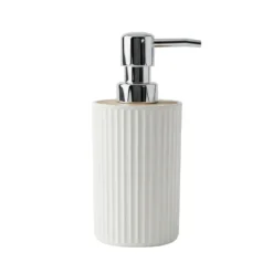 Dispenser Sapone in Polipropilene Bianco Rigato e Bamboo