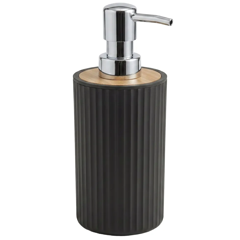 Dispenser Sapone in Polipropilene Nero Rigato e Bamboo 320 ml