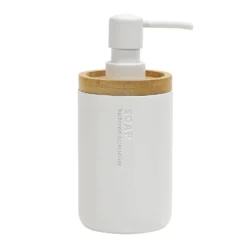 Dispenser Sapone in Poliresina Bianco e Bamboo 280 ml