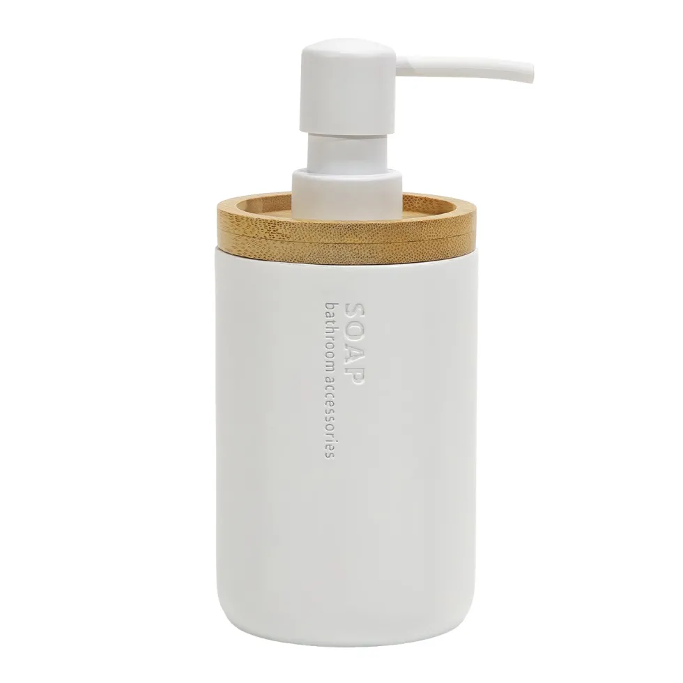 Dispenser Sapone in Poliresina Bianco e Bamboo 280 ml