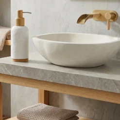 Dispenser Sapone in Poliresina Bianco e Bamboo 280 ml