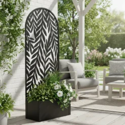 Fioriera Rettangolare con Separé Decorativo Nera