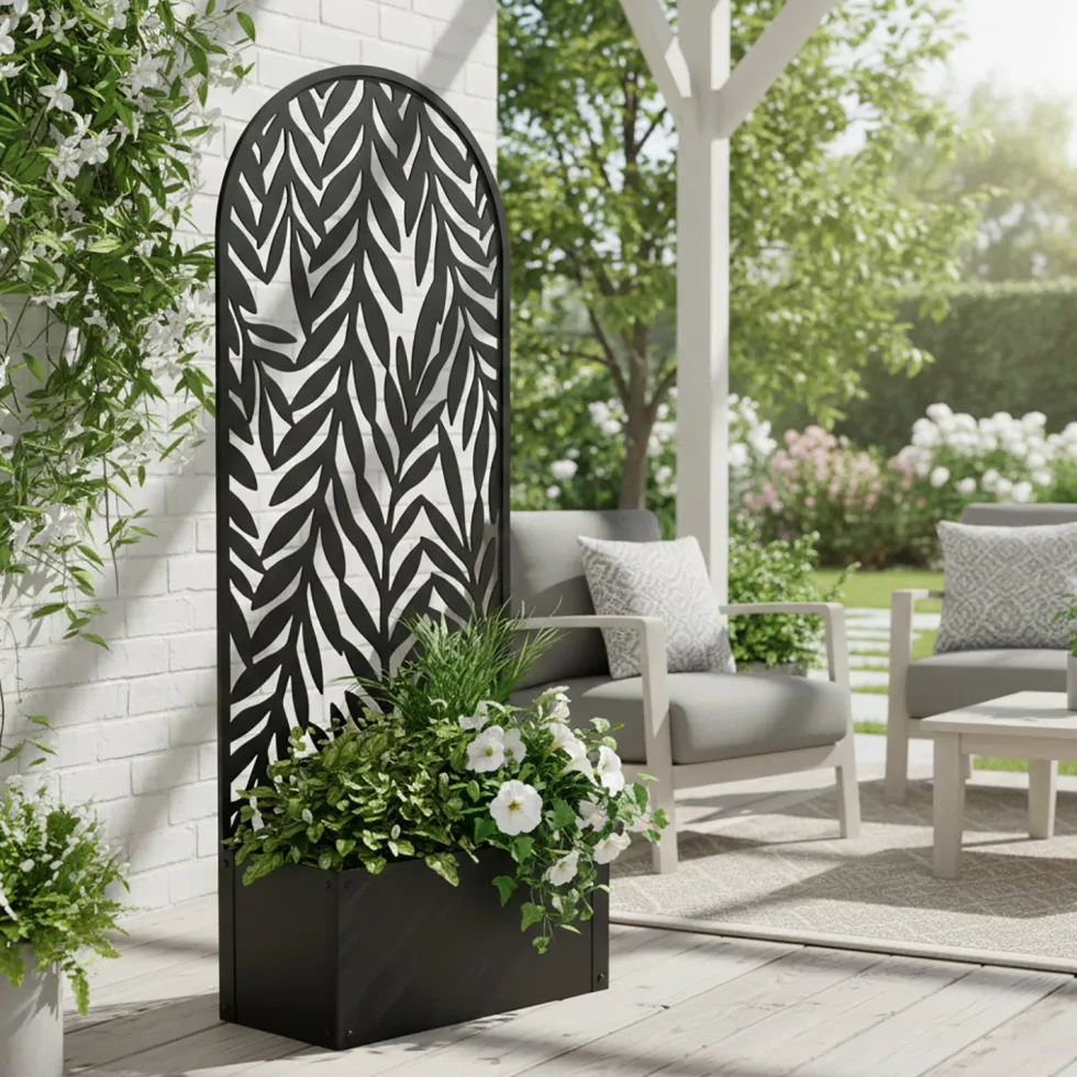 Fioriera Rettangolare con Separé Decorativo Nera