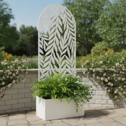 Fioriera Rettangolare con Separé Decorativo Bianca
