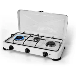 Fornello a Gas 3 Fuochi con coperchio 57x27 cm