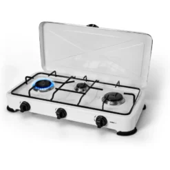 Fornello a Gas 3 Fuochi con coperchio 57x27 cm