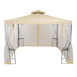 Gazebo da giardino in Acciaio Antracite con Telo in Poliestere Écru e Zanzariera 3x3 metri
