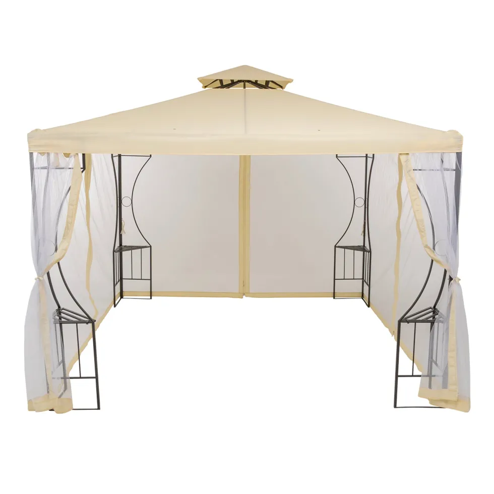 Gazebo da giardino in Acciaio Antracite con Telo in Poliestere Écru e Zanzariera 3x3 metri