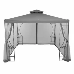 Gazebo da giardino in Acciaio Antracite con Telo in Poliestere Grigio e Zanzariera 3x3 metri