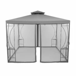Gazebo da giardino in Acciaio Antracite con Telo in Poliestere Grigio e Zanzariera 3x3 metri