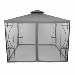 Gazebo da giardino in Acciaio Antracite con Telo in Poliestere Grigio e Zanzariera 3x3 metri