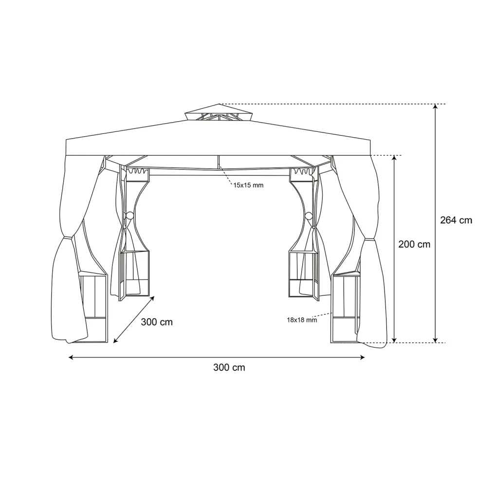 Gazebo da giardino in Acciaio Antracite con Telo in Poliestere Grigio e Zanzariera 3x3 metri