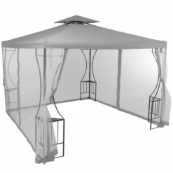Gazebo da giardino in Acciaio Antracite con Telo in Poliestere Grigio e Zanzariera 3x3 metri
