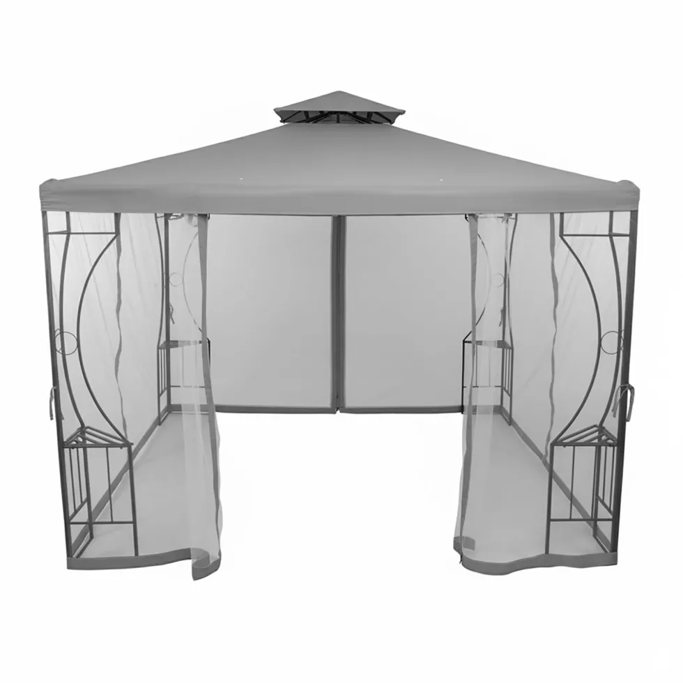 Gazebo da giardino in Acciaio Antracite con Telo in Poliestere Grigio e Zanzariera 3x3 metri