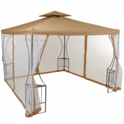 Gazebo da giardino in Acciaio Bronzato con Telo in Poliestere Camel e Zanzariera 3x3 metri
