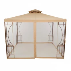Gazebo da giardino in Acciaio Bronzato con Telo in Poliestere Camel e Zanzariera 3x3 metri
