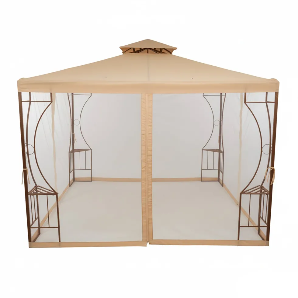 Gazebo da giardino in Acciaio Bronzato con Telo in Poliestere Camel e Zanzariera 3x3 metri