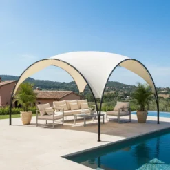Gazebo da giardino in Acciaio Antracite con Telo in Poliestere Écru 3,8x3,8 metri